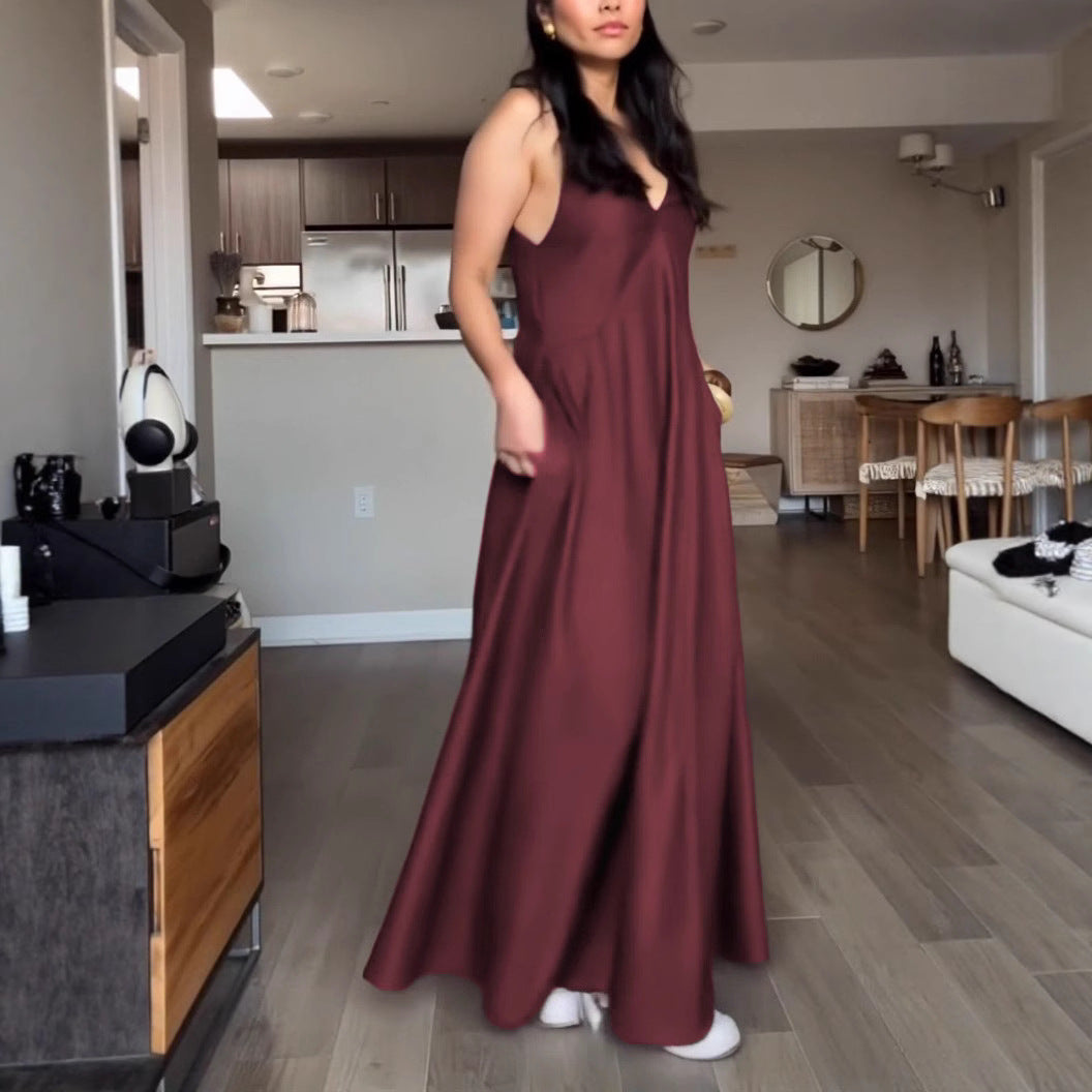 Damen Maxikleid mit elegantem V-Ausschnitt und praktischen Taschen Stalluxe