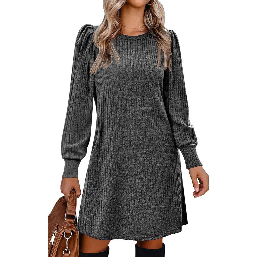 Damen Strickkleid mit puffärmeligem Design und Taschen Stalluxe
