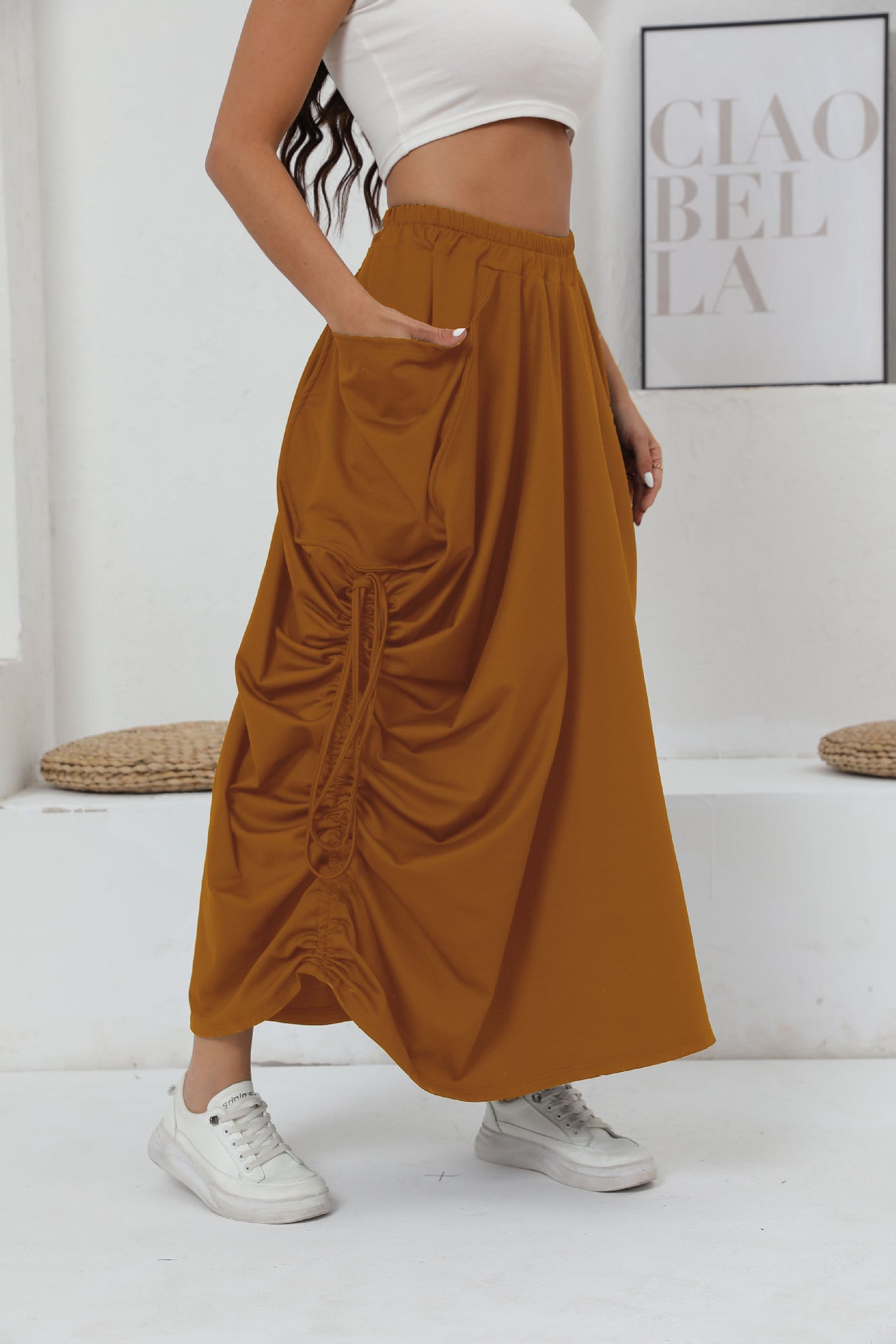 Damen Maxirock mit Raffungen und praktischen Taschen Stalluxe