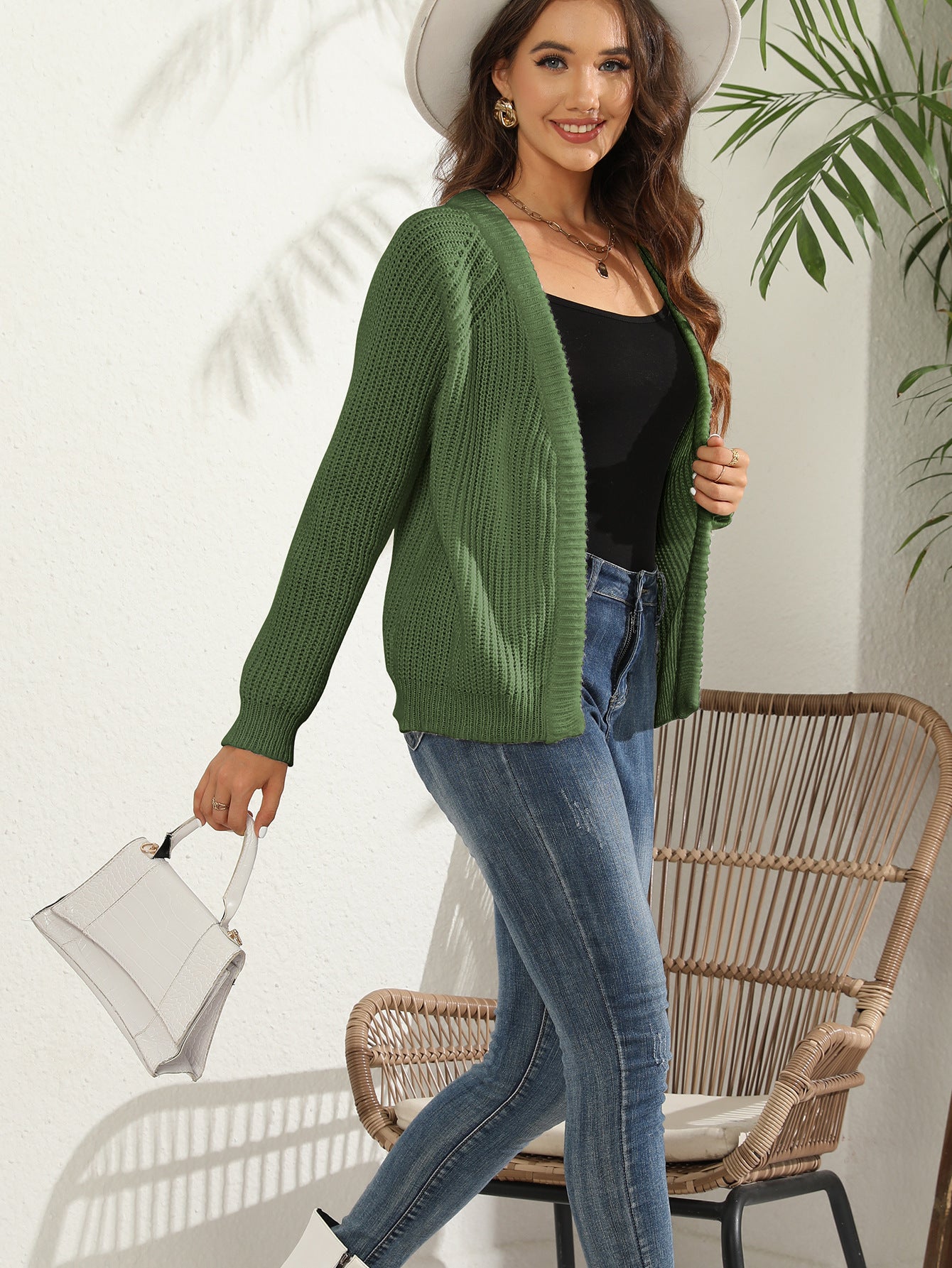 Damen Grobstrick Cardigan mit lässiger Passform und offenen Front Stalluxe