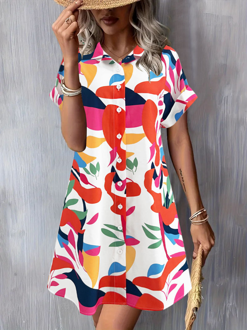 Damen Kurzarm Knopfverschluss Shift Kleid Stalluxe