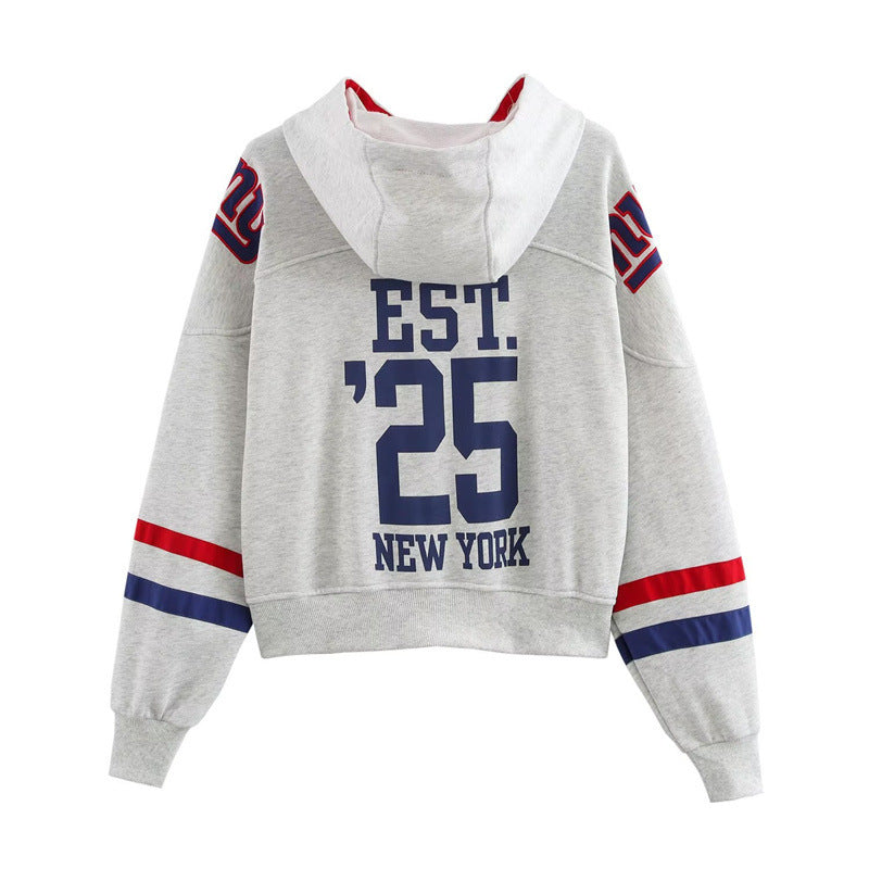 Damen sportlicher cropped Hoodie mit buntem Grafikelement und praktischem Kordelzug Stalluxe