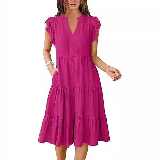 Damen Freizeitkleid mit Rüschendetails und Taschen Stalluxe