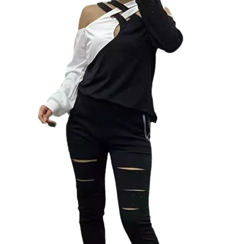 Damen Asymmetrisches Oberteil mit ausgefallenem Cut-Out und Schulterfreiem Design Stalluxe