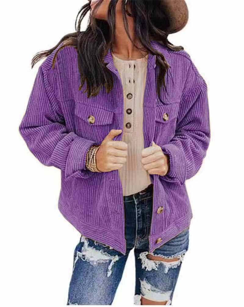 Damen lässige Kordjacke im Oversized-Schnitt mit Knopfdetails Stalluxe