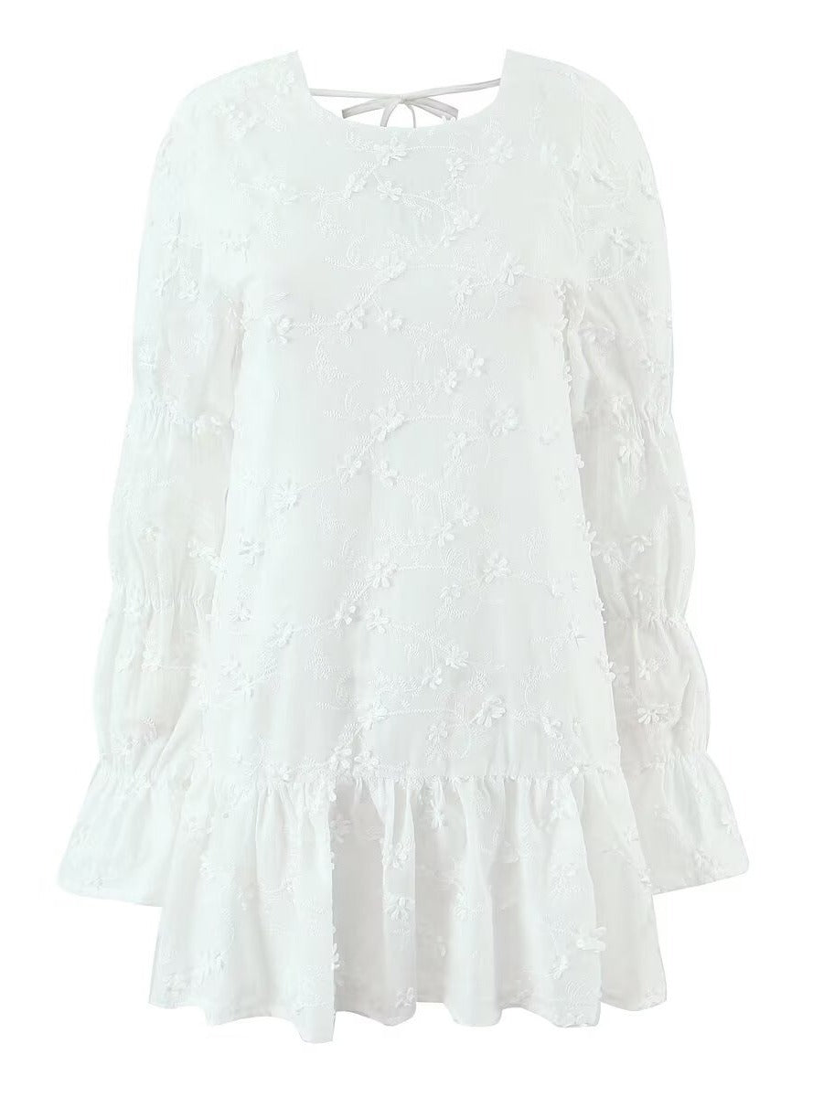 Damen luftiges Tunika-Kleid mit floralen Stickereien und Rüschensaum Stalluxe