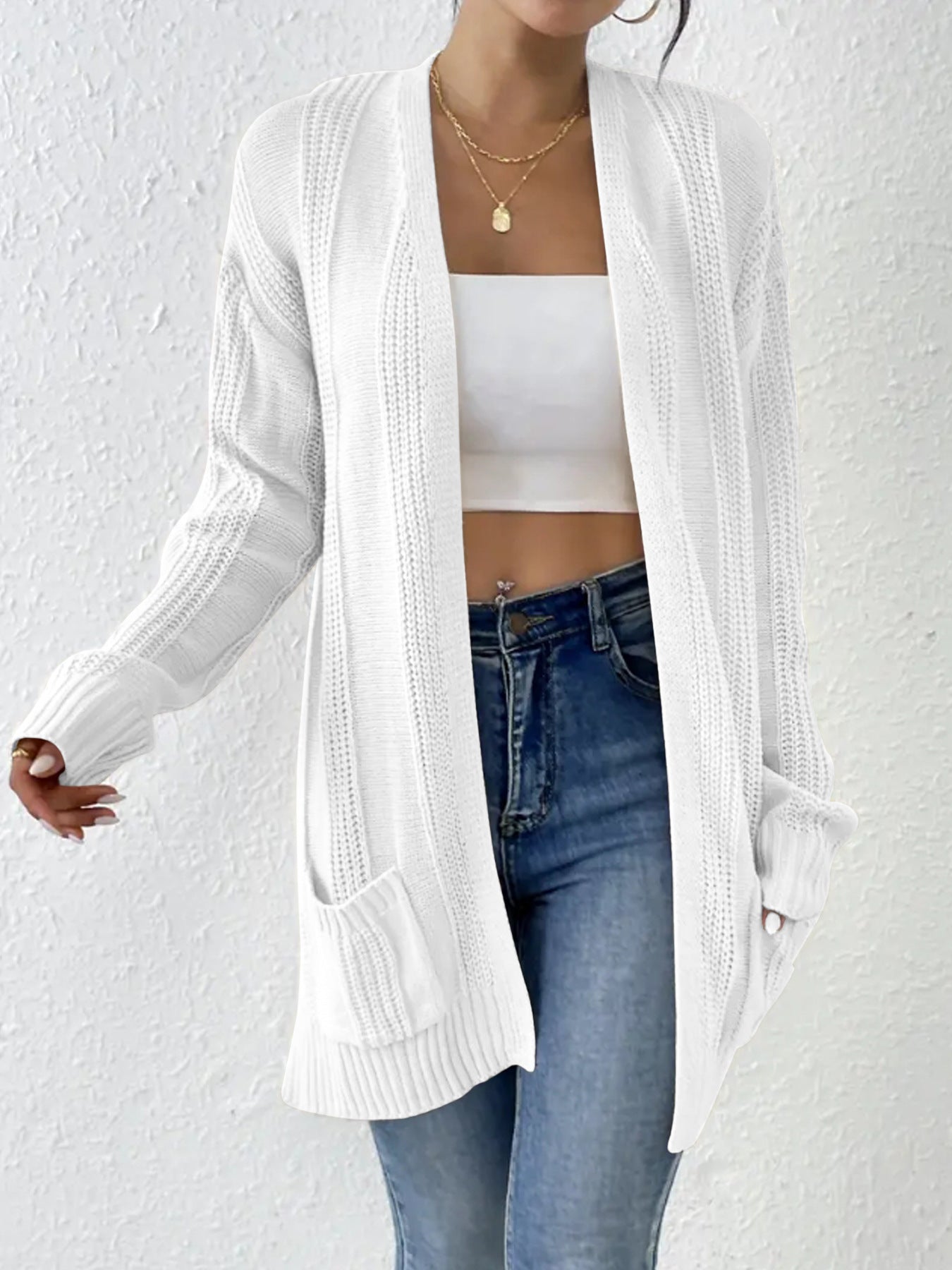 Damen Strickjacke mit offenem Design und praktischen Taschen Stalluxe