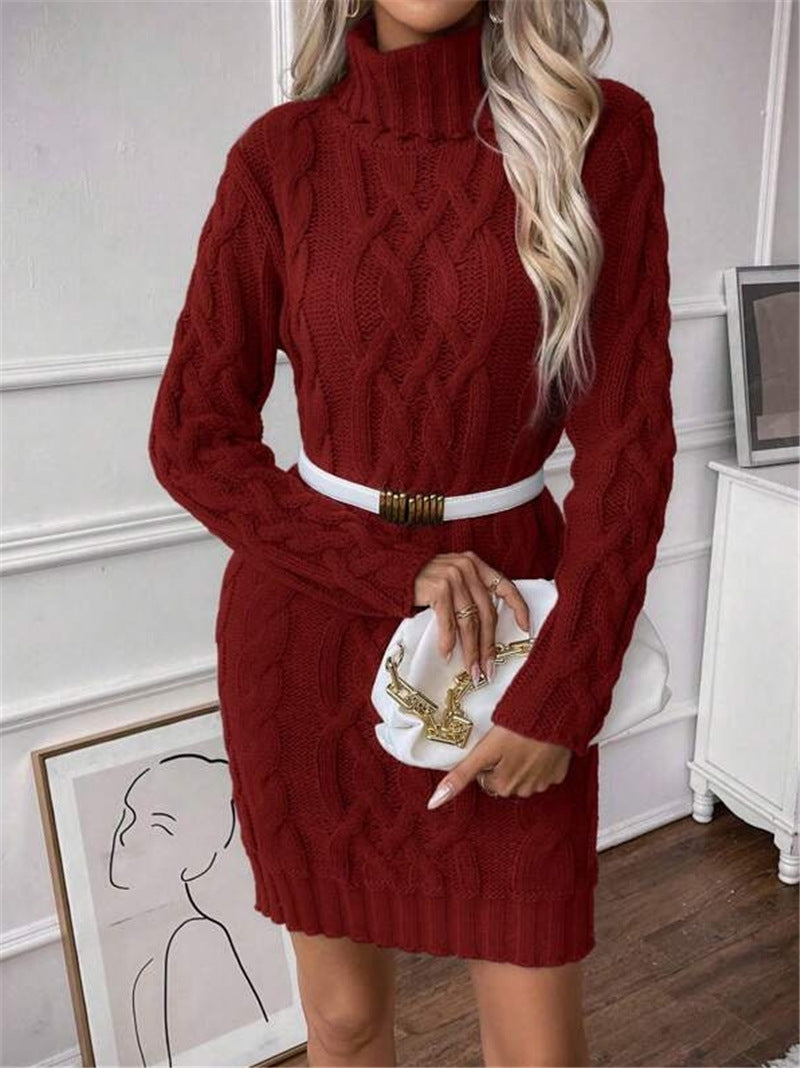 Damen Strickkleid mit hochgeschlossenem Kragen und Zopfmuster Stalluxe