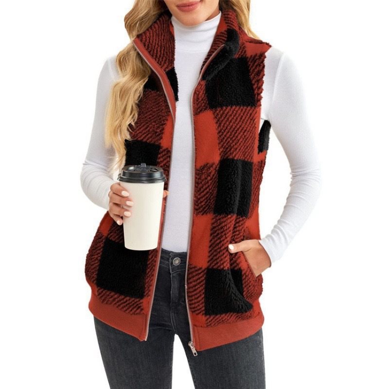 Damen Fleece-Weste mit Karomuster und hochwertigem Reißverschluss Stalluxe