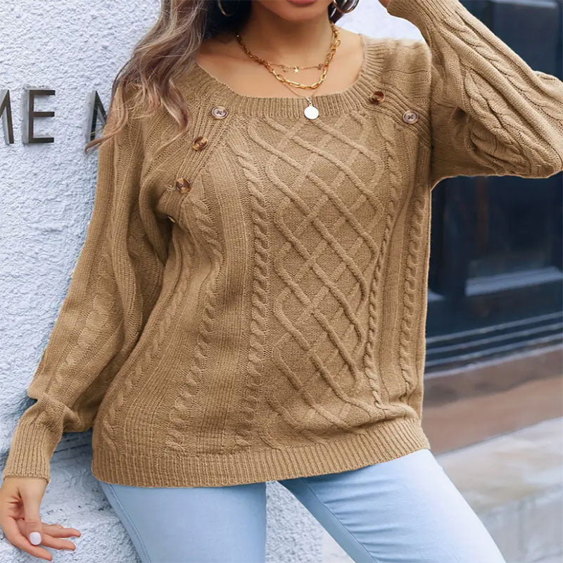 Damen Grobstrickpullover mit dekorativen Knöpfen und modernen Zopfmuster Stalluxe