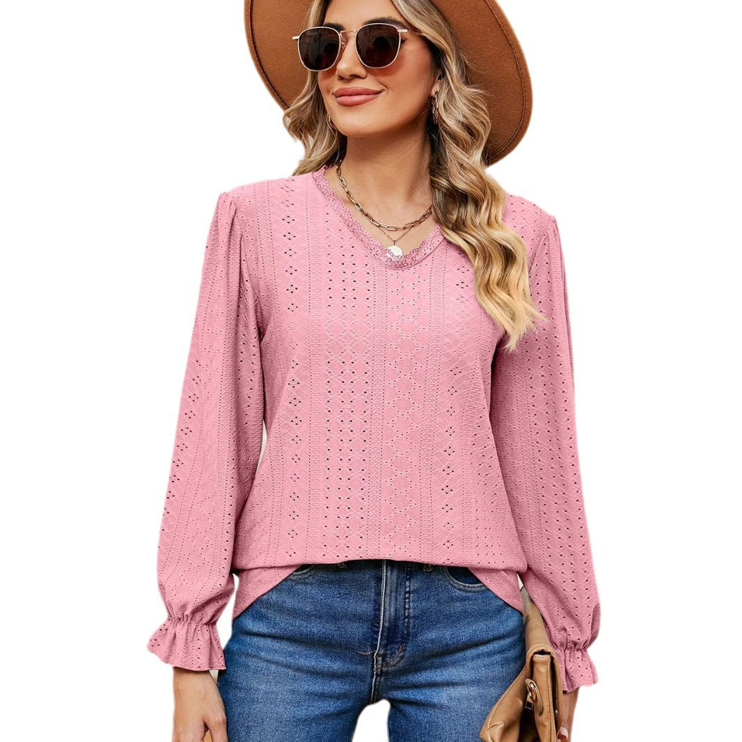 Damen elegantes Blusentop mit aufwendigem Lochmuster und lässigem Schnitt Stalluxe