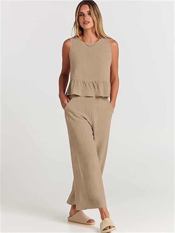 Damen luftiges und elegantes Zweiteiler-Set mit Rüschendetails Stalluxe