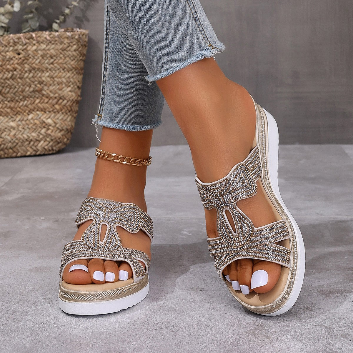Damen Glitternde Plateau-Sandalen mit funkelndem Strassbesatz Stalluxe