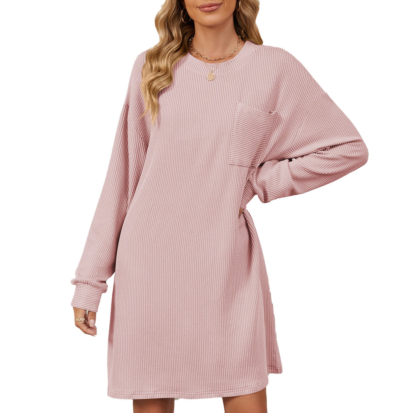 Damen lässiges Langarm Kleid mit praktischen Taschen und modernem Strukturdesign Stalluxe