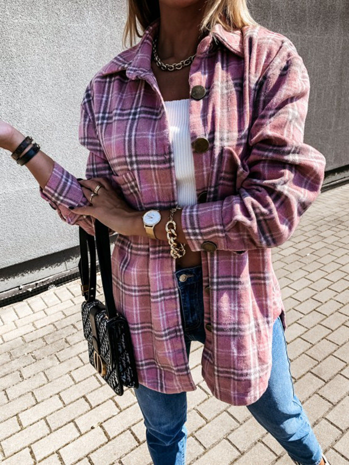Damen Flanellhemdjacke mit Karomuster und großen Knöpfen Stalluxe