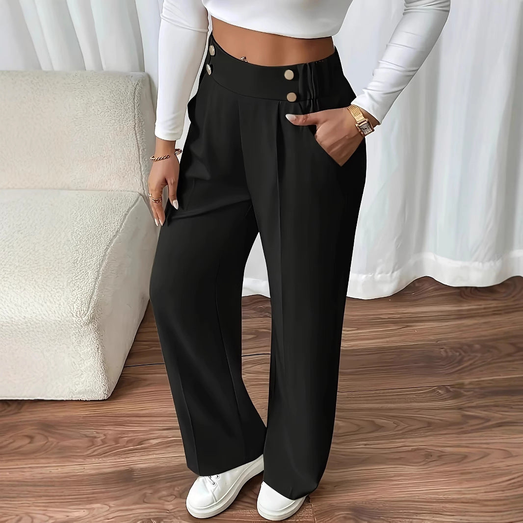 Damen Weit geschnittene Plissee-Hose mit elastischem Bund und praktischen Taschen Stalluxe