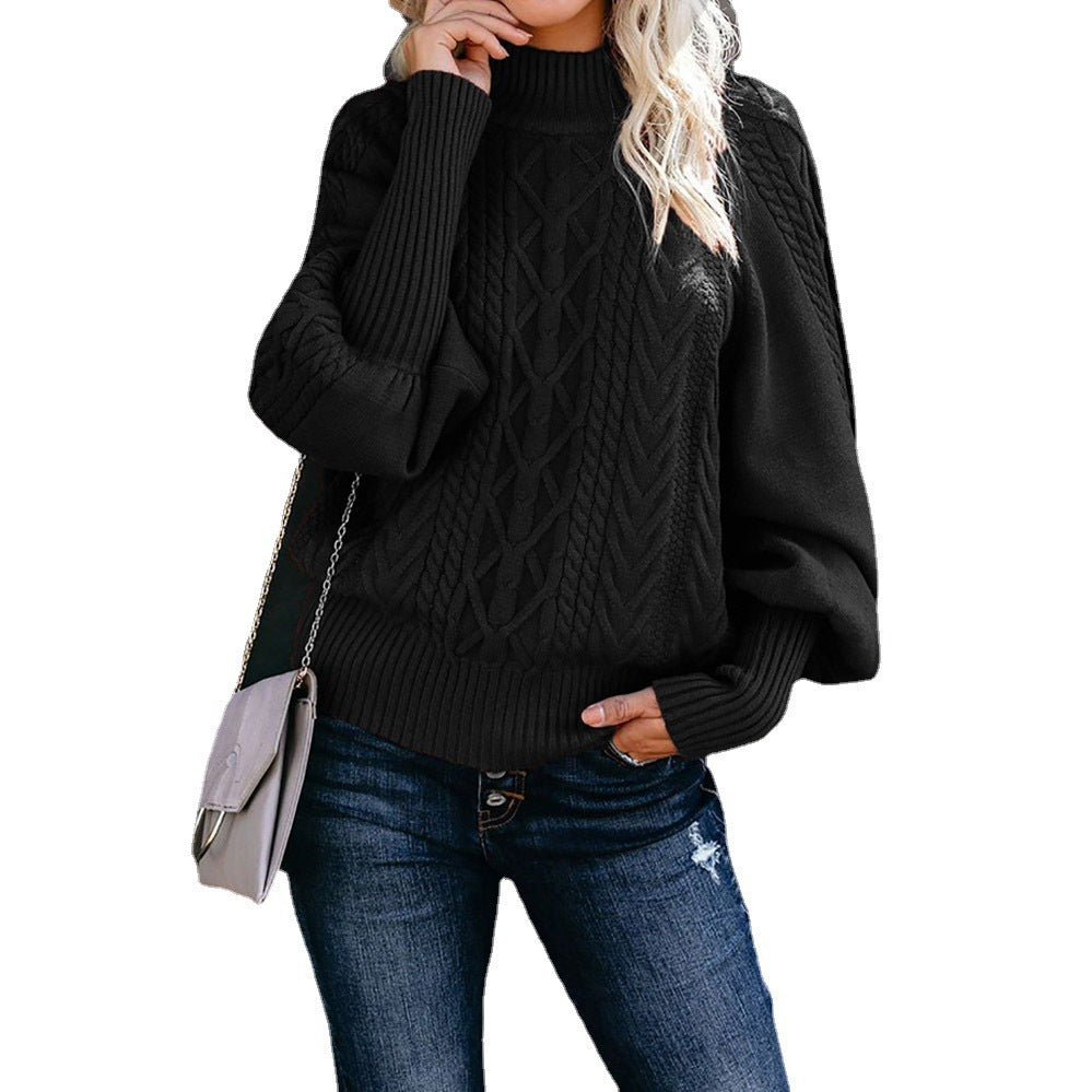 Damen Strickpullover mit hohem Kragen und voluminösen Ärmeln Stalluxe