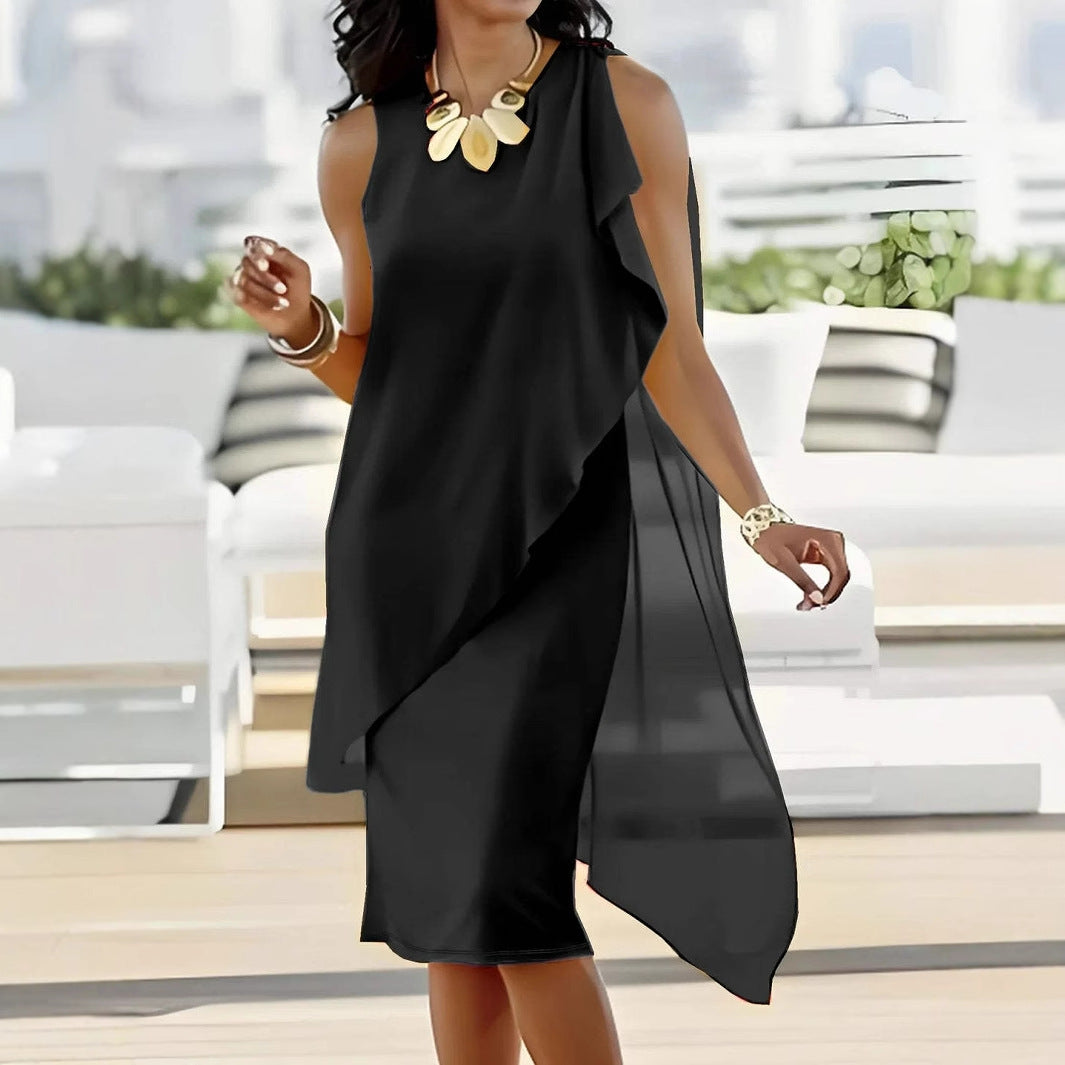 Damen asymmetrisches Chiffonkleid mit fließendem Schnitt Stalluxe