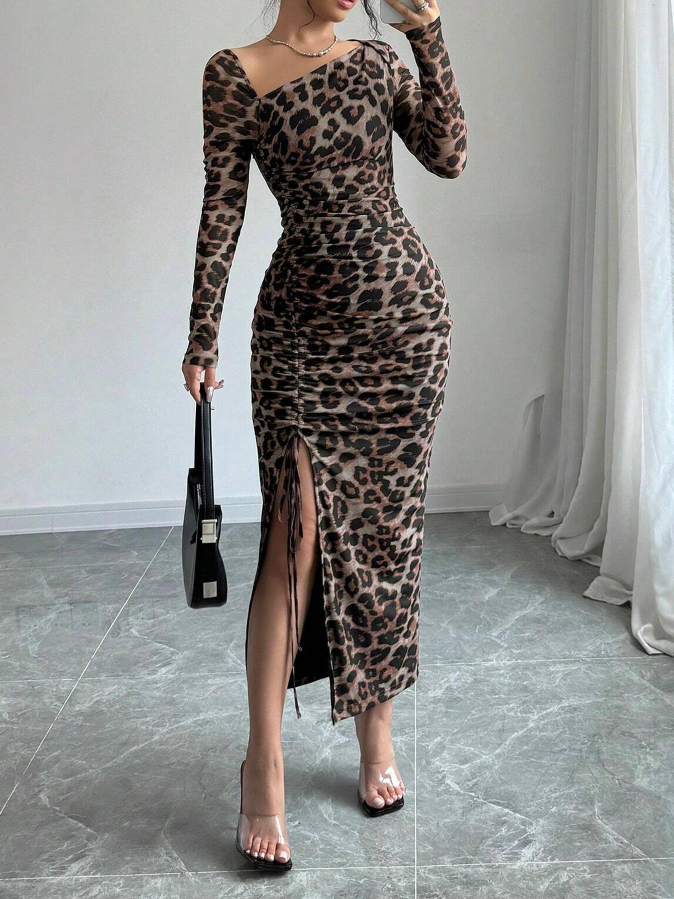 Damen Maxi-Kleid mit figurbetonter Silhouette und asymmetrischem Ausschnitt Stalluxe
