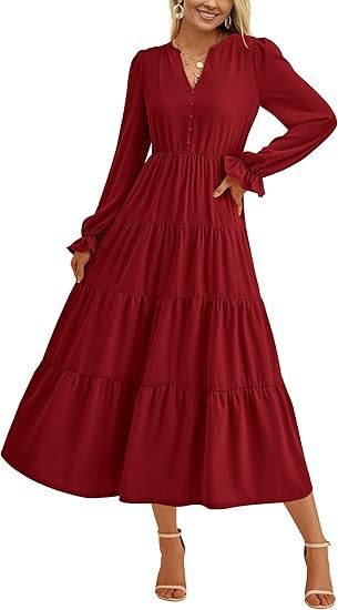 Damen Langärmliges Maxi-Kleid mit Volants Stalluxe