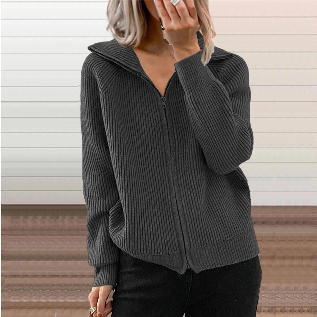 Damen Strickjacke mit hohem Kragen und durchgehendem Reißverschluss Stalluxe