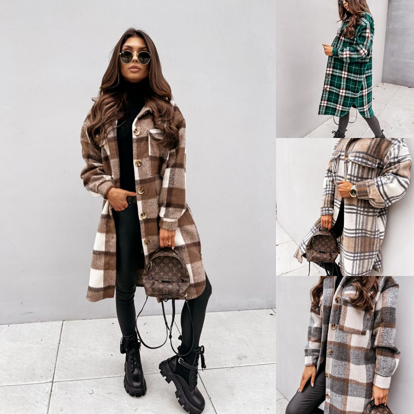 Damen Modischer Karomantel mit Knopfdetails Stalluxe