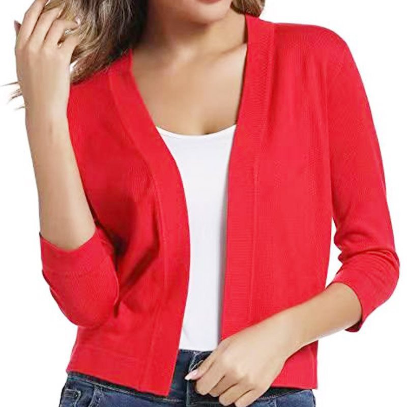 Damen lässige Strickjacke mit offenen Front und 3/4-Ärmeln Stalluxe