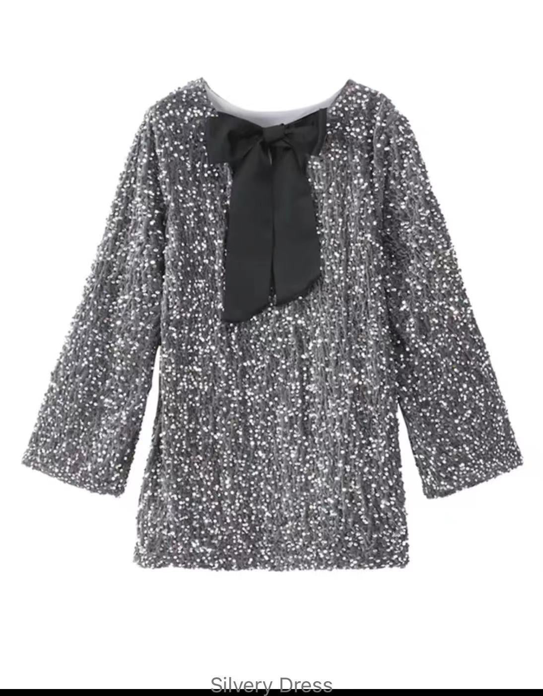 Damen Glitzerndes Party-Kleid mit weitem Schnitt und voluminösen Ärmeln Stalluxe