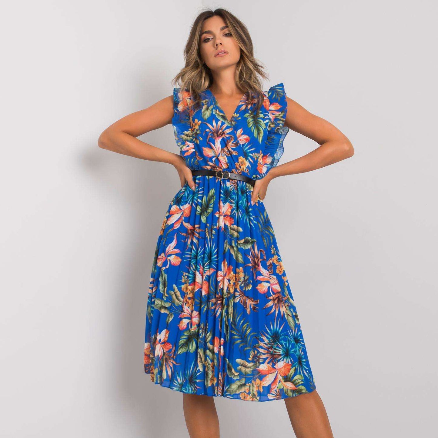 Damen Floral maxikleid mit Rüschendetails und Taillengürtel Stalluxe