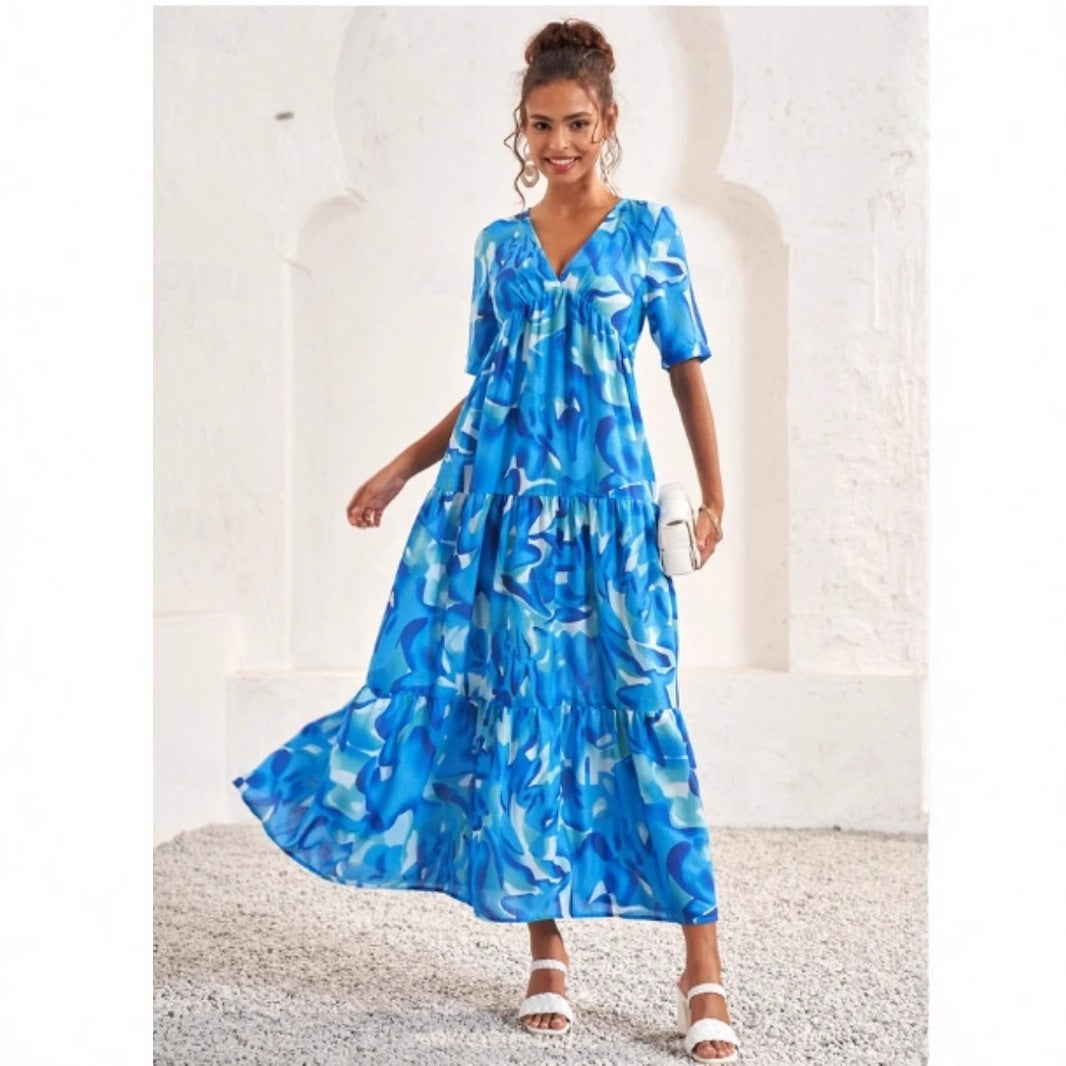 Damen Maxikleid mit voluminösen Rüschen und modischem V-Ausschnitt Stalluxe