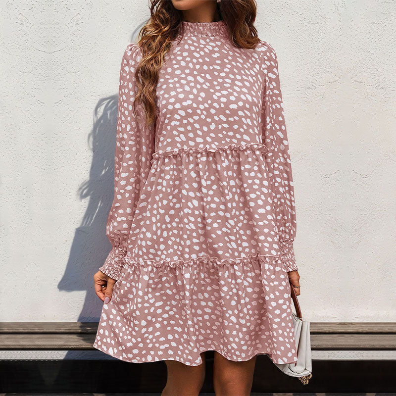 Damen lässiges Kleid mit gerafftem Design und eleganten Puffärmeln Stalluxe