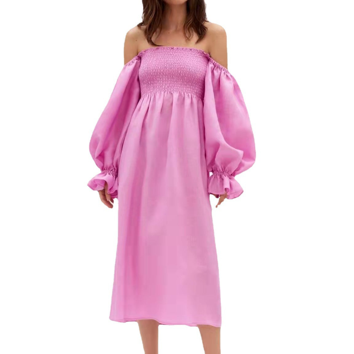 Damen Maxikleid mit voluminösen puffärmeln und elastischem Oberteil Stalluxe