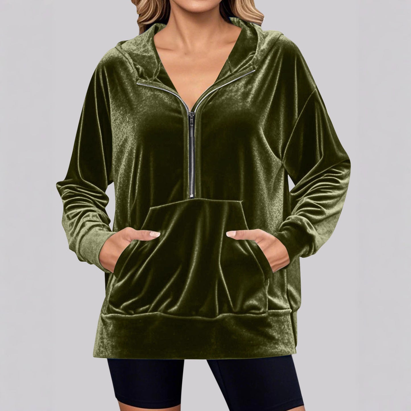 Damen Hochwertiger Kapuzenpullover aus Samt mit Reißverschluss Stalluxe
