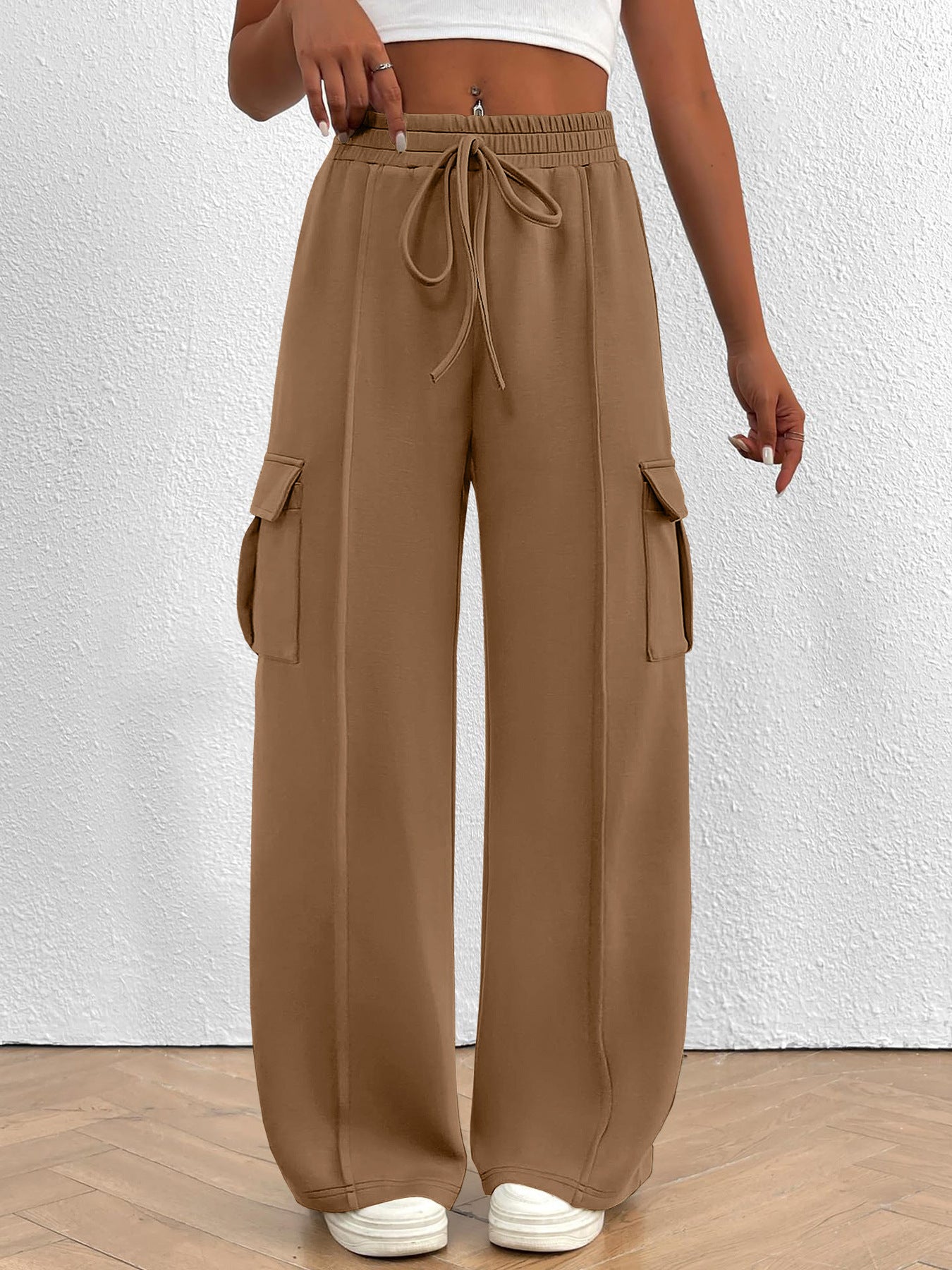 Damen weite Cargo-Hosen mit elastischem Bund und seitlichen Taschen Stalluxe