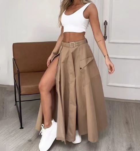 Damen Maxi-Rock mit praktischen Taschen und hohem Schlitz Stalluxe
