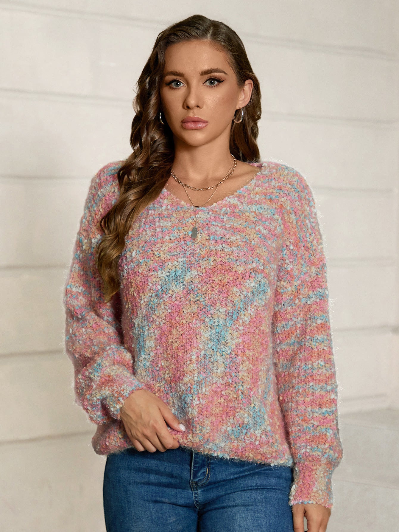 Damen Flauschiger Pullover mit buntem Muster Stalluxe