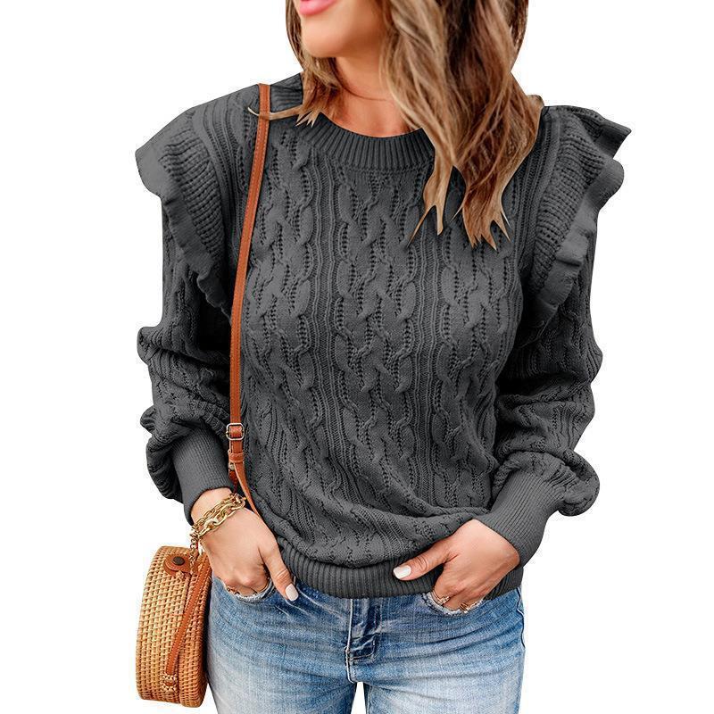 Damen Oversized Strickpullover mit Rüsche Stalluxe