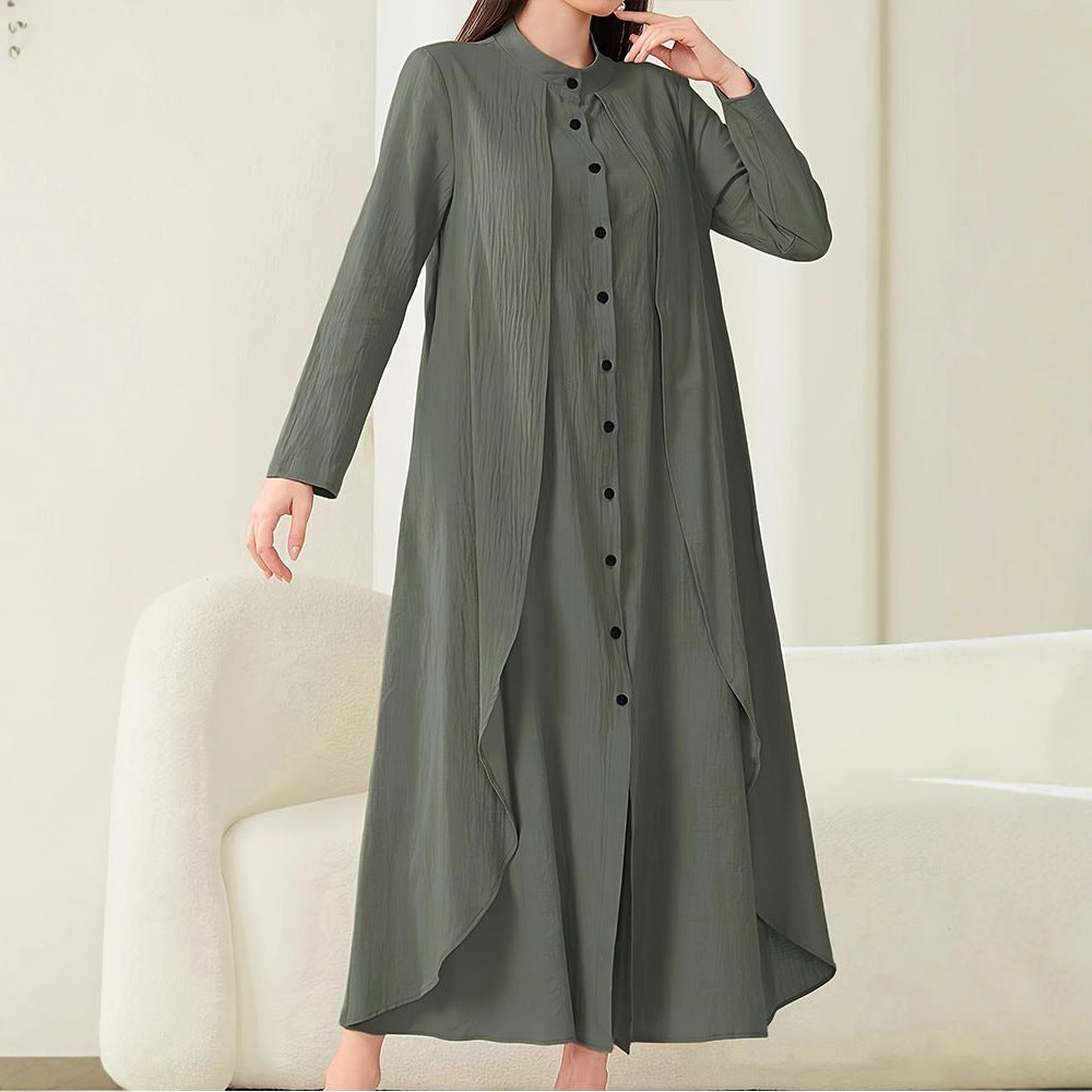 Damen Midi-Kleid mit fließendem Schnitt und Knopfleiste Stalluxe