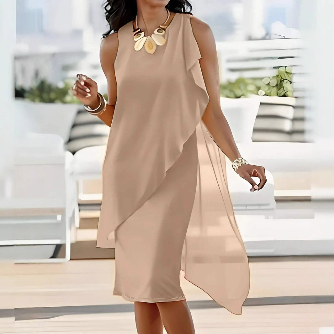 Damen asymmetrisches Chiffonkleid mit fließendem Schnitt Stalluxe