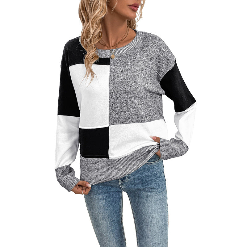 Damen modischer Pullover mit geometrischem Farbblockdesign Stalluxe