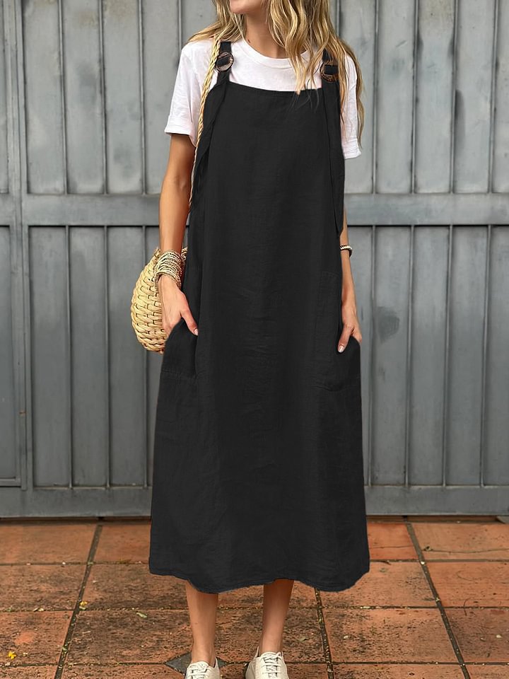 Damen Leichte Leinenkleid mit Taschen Stalluxe