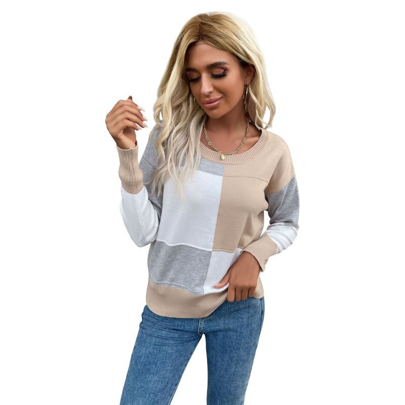Damen lässiger Pullover mit geometrischem Farbblockdesign Stalluxe