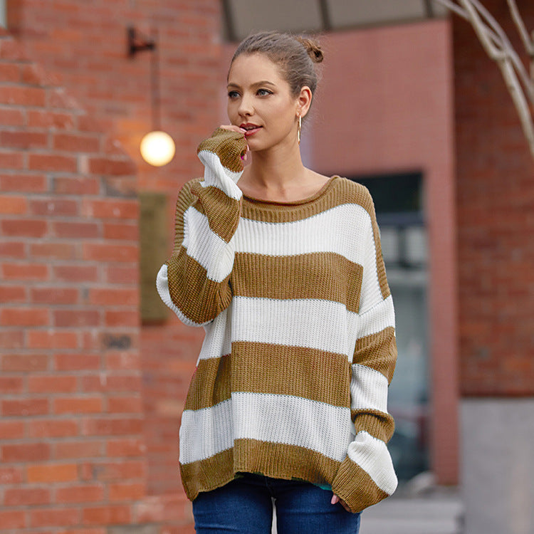 Damen Strickpullover mit modernen Streifen und lässigem Schnitt Stalluxe