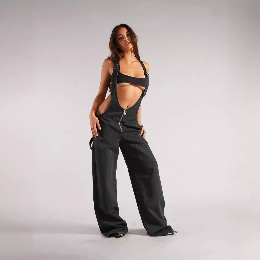 Damen stylische Latzhose im Oversized-Design mit praktischen Taschen und Reißverschluss Stalluxe
