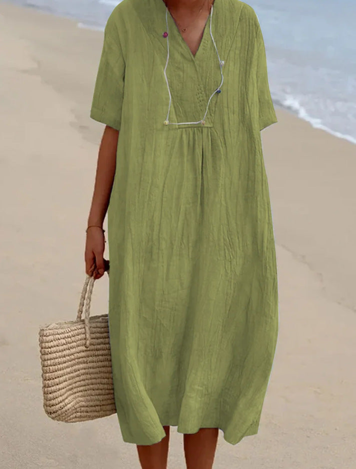 Damen Lässiges Strandkleid mit V-Ausschnitt und weit geschnittenem Design Stalluxe