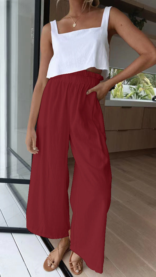 Damen Weite Leinenhose mit elastischem Bund und praktischen Taschen Stalluxe
