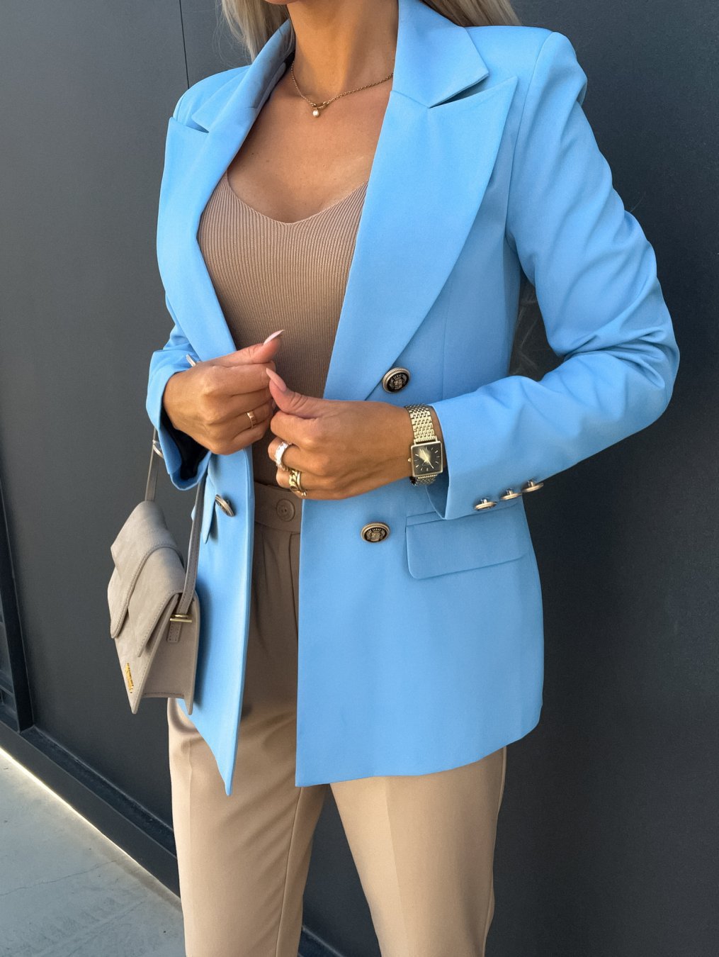 Damen elegante leichte Blazerjacke mit weiten Ärmeln und doppelter Knopfleiste Stalluxe