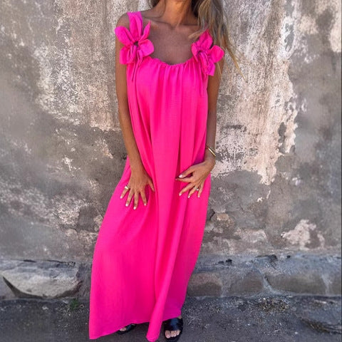 Damen Maxikleid mit verspielten Blumenapplikationen Stalluxe