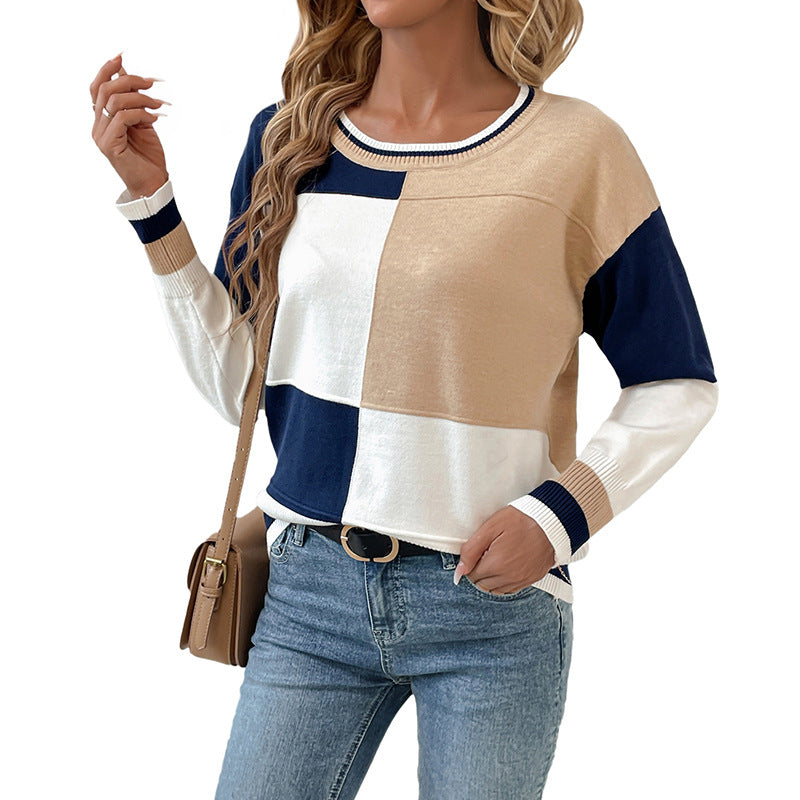 Damen lässiger Pullover mit Blockfarben und Rundhalsausschnitt Stalluxe