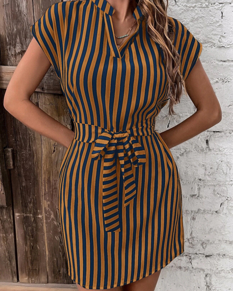 Damen Hemdkleid mit schickem Streifenmuster und Taillengürtel Stalluxe